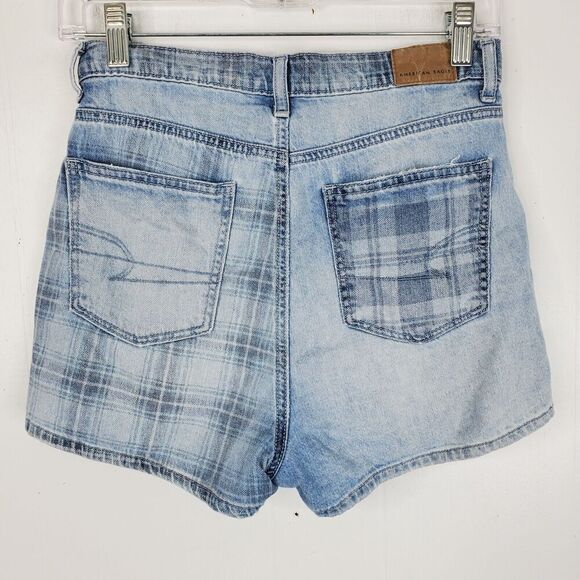 American Eagle Highest Rise Mom Shorts Crossover Plaid Mixed Media Womens 0 - Picture 7 of 11